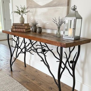 2026 Handmade Iron <b>Study</b> Table with Solid Wood Top Artistic Branch Metal Base Writing <b>Desk</b> Home Office Furniture Living Room - Product Image 1