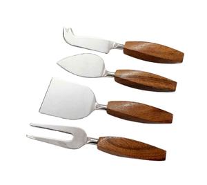 ชุดมีดหั่นชีส4ชิ้นมีดสแตนเลสมีด้ามจับไม้สำหรับใช้ในครัว - Product Image 1