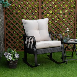 Sedia a dondolo da esterno in alluminio con braccioli, in vimini, con cuscini imbottiti e imbottitura in poliestere per giardino - Product Image 2