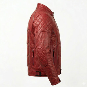 Blouson de moto tendance coupe-vent grande taille en cuir véritable durable avec détails de sécurité, confortable et coupe régulière - Product Image 3