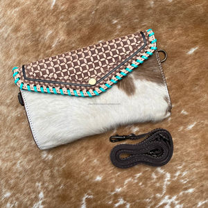 Monedero cruzado de cuero hecho a mano para mujer, monedero de piel de vaca occidental con tarjetero floral, bolso de mano para teléfono móvil para viajes - Product Image 4