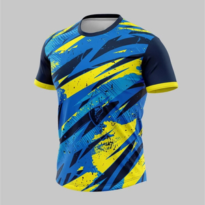 เสื้อฟุตบอลแขนสั้นคอกลมทรงหลวมสำหรับผู้ชาย สีน้ำเงินลายอาร์ไกล์ พิมพ์ลายแบบซับลิเมชั่น ผ้าโพลีเอสเตอร์ 100% ระบายเหงื่อได้ดี - Product Image 5