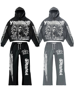 YOURBRAND Ensemble de survêtement unisexe streetwear à capuche, manches longues, imprimé photo, coupe ample, sweat-shirt et pantalon, collection automne - Product Image 2
