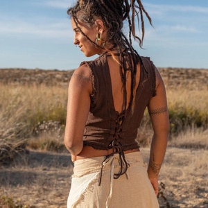Cotton Crop <b>Top</b> Adjustable Lace Up Festival <b>Top</b> Boho Summer Clothing For Women for Summer Outfits and Festival Wear - Product Image 2