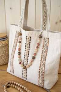 Sac fourre-tout en coton fait main au crochet avec rayures bleues, style bohème, forme irrégulière, décoration intérieure - Product Image 1