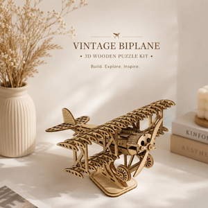 Educational Vintage Biplane Wooden <b>DIY</b> Puzzle <b>Kit</b> 3D Mechanical Plane Model for Kids Adults STEM Learning and Aviation History - Product Image 3