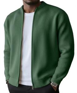 Blouson bomber côtelé en maille pour homme, à capuche, respirant, avec fermeture éclair, décontracté, pour l'automne, coupe classique, couleur unie, en toile - Product Image 3