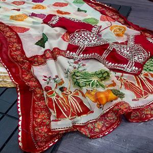 Pure Georgette Holi Special Fagan Saree with Kaachi <b>Gota</b> Work and Fancy Lace Border - Product Image 1