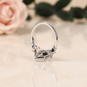 Marquise Cut <b>Ring</b> Featuring Floral Leaf Side Design Round Accent Gems <b>Silver</b> Tone <b>Statement</b> Engagement Bridal Fine Jewelry <b>Rings</b> - Product Image 3
