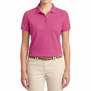 Polo de Manga Corta Rosa para Mujer, Color Sólido, Algodón Piqué, Estilo Casual con Botones, Corte Regular - Product Image 6
