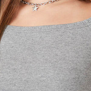 Haut court en tricot gris à col carré pour femme, manches courtes, décontracté, couleur unie - Product Image 5