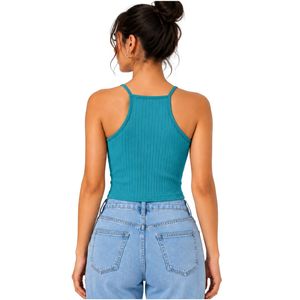 Customized Teal Blue Women Ribbed Knit Crop Tank Top Sleeveless Spaghetti Strap Slim Fit Casual Summer <b>Camisole</b> OEM ODM Apparel - Product Image 2