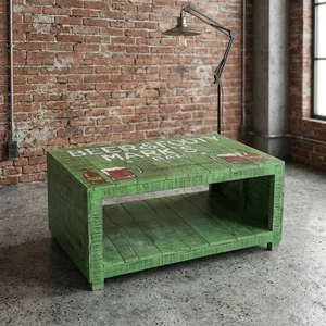 Vintage Style Eco-Friendly Durable Storage Coffee <b>Table</b> <b>Bedside</b> <b>Table</b> Rough Poster Painted Mango Distressed Wood Home Hotel - Product Image 3