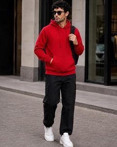 Nuevas Sudaderas con Capucha de Cuello en V para Hombre, Modernas, 100% Algodón, Impermeables, Forro Polar, Color Liso, Casuales de Invierno, con Bolsillos, Corte Regular, Ecológicas, Teñidas - Product Image 4