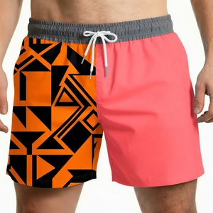 Traje de Baño para Hombre, Estampado Geométrico, Secado Rápido, Cintura Media, Cordón Ajustable, Shorts Casuales, 100% Poliéster, Tejido de Punto - Product Image 1