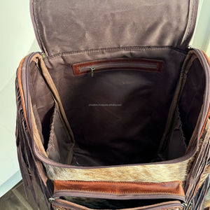 Rétro élégant vrais cheveux sur cuir de vachette frange couche sac à dos en gros en cuir véritable multi-fonctionnel voyage sac à dos sac - Product Image 6