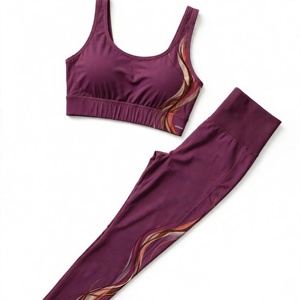 Ensemble de yoga 2 pièces Amkoor pour femme : Soutien-gorge de sport dos nageur à col rond et Legging taille haute longueur intégrale en Spandex/Polyester uni sans couture - Product Image 4