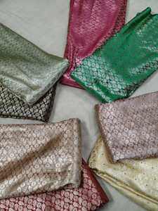 Tela brocada jacquard Banarasi - diseño floral con hilo zari - Product Image 3