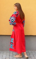 Vente chaude été mode usine personnalisation ukrainienne géométrique brodé robe gitane reine traditionnelle Folk Maxi robe