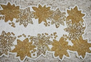 <b>Gold</b> Embroidered Floral <b>Table</b> <b>Runner</b> Fabric Mats Handmade Glam Design Rectangle Shape - Product Image 3