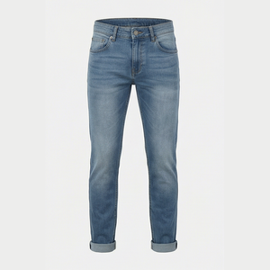 Jean en denim délavé coupe droite slim pour homme, taille mi-haute, en coton, style décontracté automne - Product Image 1