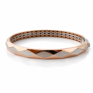 18ct Rose Gold Two Tone Geometric Faceted <b>Bangle</b> Bracelet for <b>Men</b> Minimalist Modern Design Luxury Gents Jewelry Daily Wear Party - Product Image 2