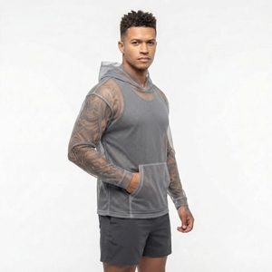 Sheer Mesh Transparent Zipper-Up <b>Hoodie</b> for Men Custom Design Breathable Quick Dry Lightweight 100% Polyester <b>Summer</b> Hood Tops - Product Image 4
