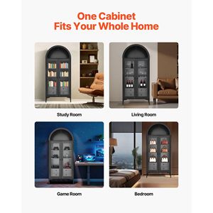 Vitrina Arqueada Alta de 70 Pulgadas con Puertas de Vidrio, Vitrina de 4 Niveles, 2 Estantes Ajustables, Elegante Librería, Vitrinas para Exhibición - Product Image 6