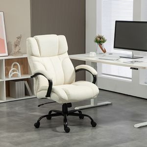 Poltrona Direzionale Oversize da Ufficio 500 libbre, Sedia da Capo con Schienale Alto, Ruote Girevoli, Seduta Larga e Comfort Migliorato in Bianco Crema - Product Image 2
