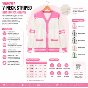 Cardigan en tricot contrasté blanc et rose HMR Sisterhood, manches longues, col en V, style preppy, boutons sur le devant, coupe classique - Product Image 6