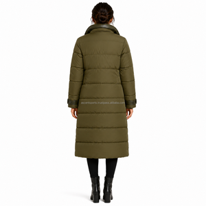 Manteau long matelassé pour femme, col montant, fermeture éclair, vert olive, chaud et décontracté, vente en gros - Product Image 2