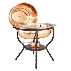 Luxury Hand-Hammered Copper Dome <b>Buffet</b> <b>Server</b> Roll Top Soup Station with Wrought Iron Frame Professional Catering Chafing Dish - Product Image 2