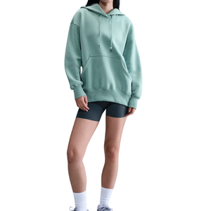 Sweat à capuche oversize pour femmes grandes tailles, manches longues, uni, polaire, décontracté, logo personnalisé, automne-hiver, vente en gros, gratuit - Product Image 1