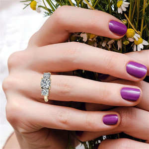 Luxury 18k SOLID Gold Cushion Cut Lab Grown <b>Diamond</b> Three Stone <b>Ring</b> With Scroll Accents Engagement <b>Ring</b> For Women And Girls - Product Image 6