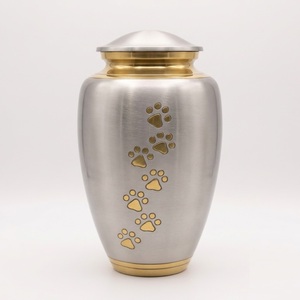 Handcrafted Solid Brass Pet Cremation Urn with Gold Paw Prints Pewter <b>Memorial</b> <b>Vase</b> for Dog and Cat Ashes with Lid On Sale - Product Image 1