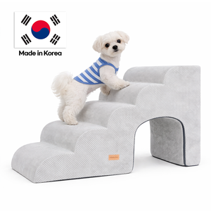 Escaleras Modernas Premium de 5 Peldaños para Perros con Túnel, Textil Gris, Espuma Viscoelástica Antideslizante, Accesorio para Mascotas Hecho en Corea para Uso en Interiores - Product Image 1