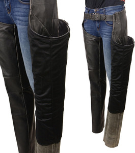 Chaps de Cuero Premium Clásicos Negros para Motocicleta, Cintura Baja, Sin Mangas, Marca Samroz Sports, para Todas las Temporadas - Product Image 2