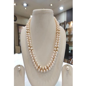 Exquisito conjunto de collar Mala con perlas auténticas de primera calidad y aretes para mujeres y niñas, ideal para bodas y fiestas. - Product Image 1