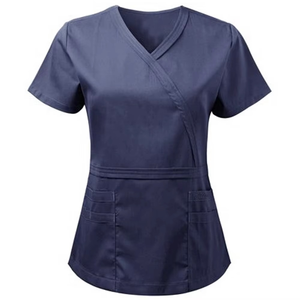 Pantalones de uniforme para mujer, color azul marino, con cordón en la cintura y bolsillos laterales, de algodón y poliéster tejido. - Product Image 2