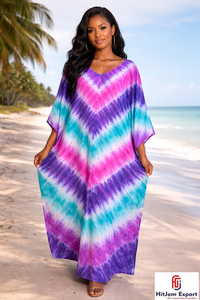 Printed Women Beach <b>Kaftan</b> Dress Loose Fit <b>Summer</b> Style Silk Cotton Rayon Polyester Bulk Manufacturing Supply - Product Image 4