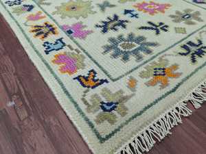 Bohemian Knotted Weave Area <b>Rug</b>, Pink Floral Woven <b>Carpet</b> with Fringe for Living Room, Handmade Wool <b>Rug</b> oushak design <b>Carpet</b> - Product Image 3