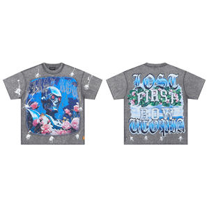 Camiseta de Algodón Lavado de 250 g/m², Detalle de Pedrería, Impresión Digital, Ropa Urbana Informal de Manga Corta con Muestra Gratis - Product Image 1