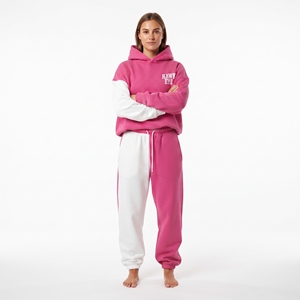 Ensemble sweat à capuche et jogging color block pour femme, rose et blanc, en molleton de coton, coupe décontractée, manches longues, deux pièces - Product Image 6