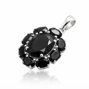 Pendentif Fleur en Onyx Noir Pierre Naturelle pour Femme Rhaya Jewels, en Argent Sterling Plaqué Rhodium, Cadeau Ethnique, Design Floral - Product Image 2