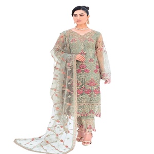 Robes de mariée indiennes en organza brodé de luxe, Salwar Kameez pour femmes, tenues de soirée, designs ethniques modernes Ramsha, vente en gros - Product Image 1