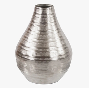 Vase en métal argenté côtelé Art Déco, écologique, fait main, en forme de goutte d'eau, pour table ou étagère, accent de luxe pour la maison - Product Image 2