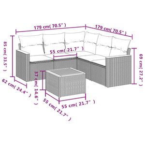 ชุดโซฟาลานบ้านหวายโพลีสีดำ 6 ชิ้นพร้อมชุดเบาะรองนั่งในสวน - Product Image 3