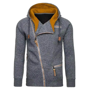 Sudadera con Capucha para Hombre, Color Gris Sólido, Felpa Francesa, Diseño Casual con Bolsillos con Cremallera, Corte Regular, Ropa de Otoño - Product Image 5