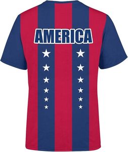 America Flag Striped T-Shirt <b>Red</b> Blue Stars Polyester Short Sleeve National Day Apparel Wash - Product Image 2