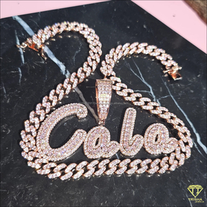 <b>Iced</b> <b>Out</b> Name Pendant With Cuban Link <b>Chain</b> Lab Grown Diamond Hip Hop Necklace Custom Luxury Jewelry - Product Image 2